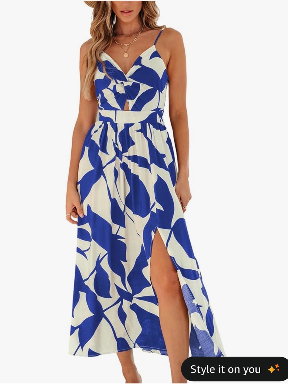 Cupshe Blue & White Floral Cutout Maxi Dress
